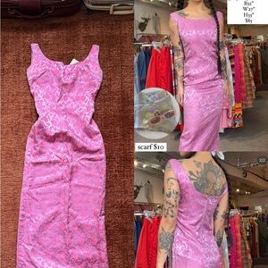 Vintage 1950s/60s Pink & Purple Floral Jacquard Midi Dress | XS